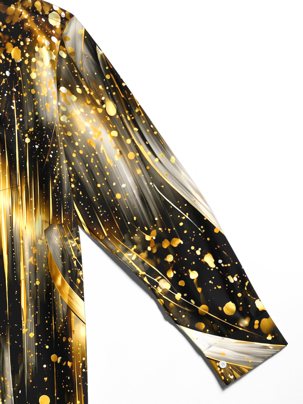 Adaychic Men's Long Sleeve Shirt - Abstract Gold And Black Splatter With Radial Lines Print with Chest Pocket
