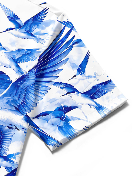 Adaychic Men's Hawaiian Seabirds Print Short Sleeve Shirt with Chest Pocket