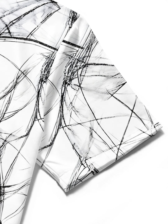 Adaychic Men's Printed Abstract Black Scribble Lines Print Short Sleeve Shirt with Chest Pocket