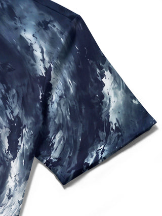Adaychic Men's Printed Deep Sea Vortex Water Swirl Print Short Sleeve Shirt with Chest Pocket