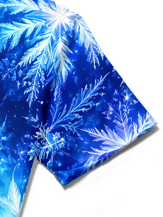Adaychic Men's Printed Snowflakes Print Short Sleeve Shirt with Chest Pocket