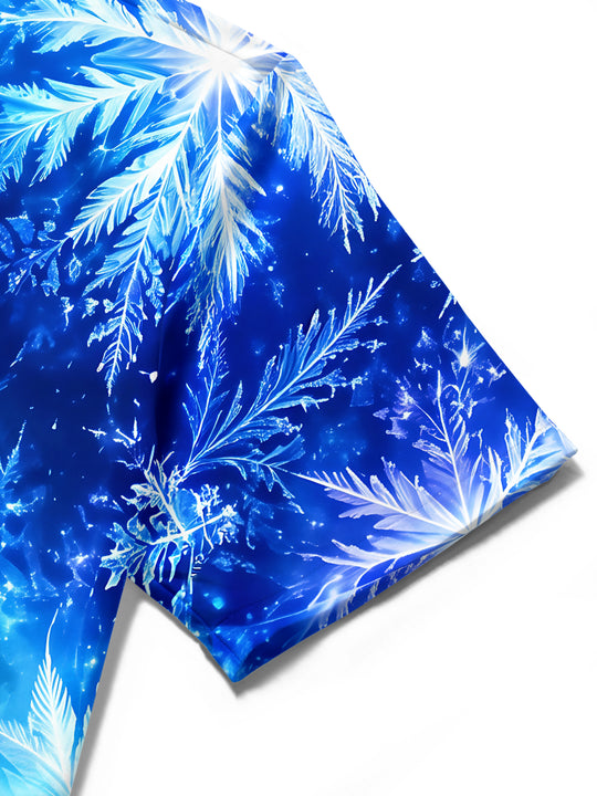 Adaychic Men's Printed Snowflakes Print Short Sleeve Shirt with Chest Pocket