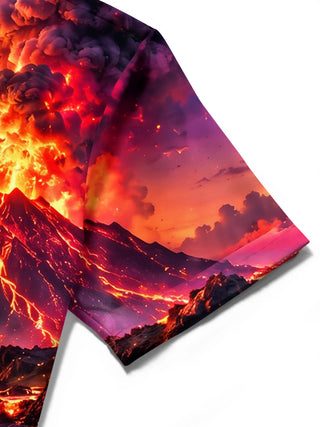 Adaychic Men's Volcano Eruption With Lava Flow Print Short Sleeve Shirt with Chest Pocket