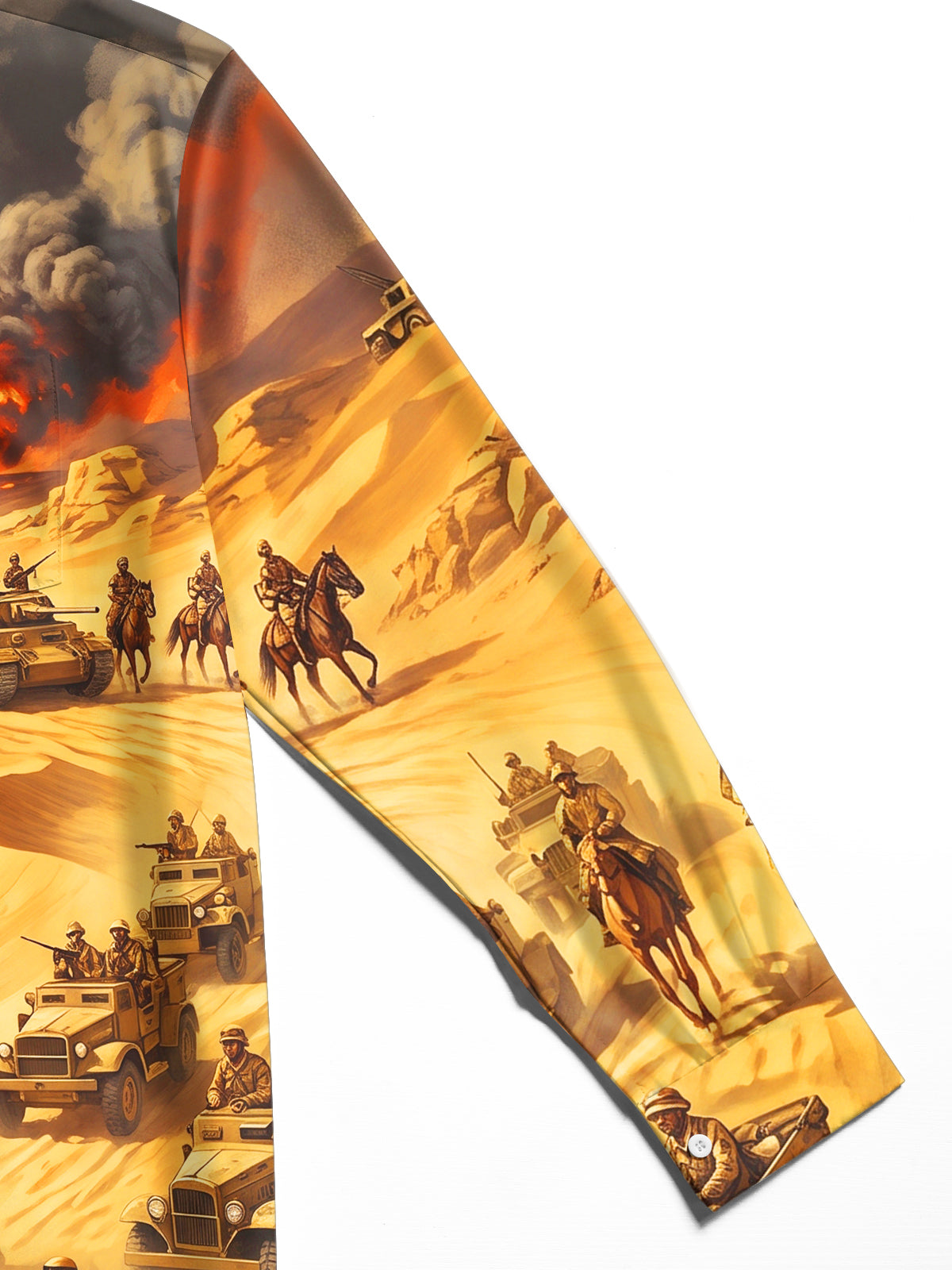 Adaychic Men's World War II Desert Military Scene Print Long Sleeve Shirt with Chest Pocket