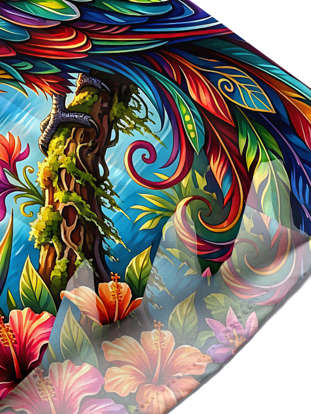 Adaychic Tropical Parrot Landscape Men's Pocket Short Sleeve Shirts