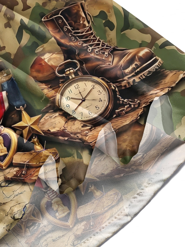 Adaychic Men's Short Sleeve Shirt - Vintage Military Soldiers And Pin-up Girl Print with Chest Pocket