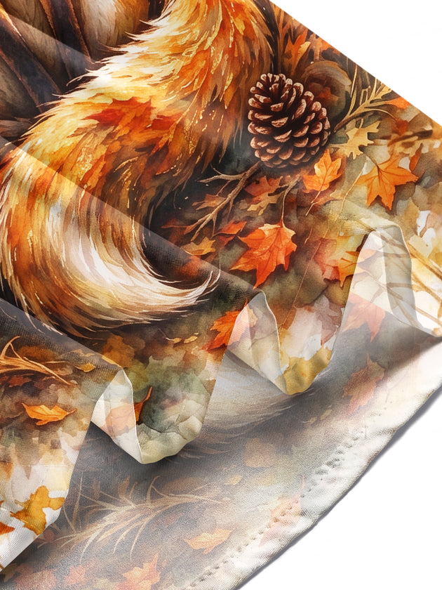 Adaychic Men's Autumn Fox With Lanterns And Leaves Print Long Sleeve Shirt with Chest Pocket