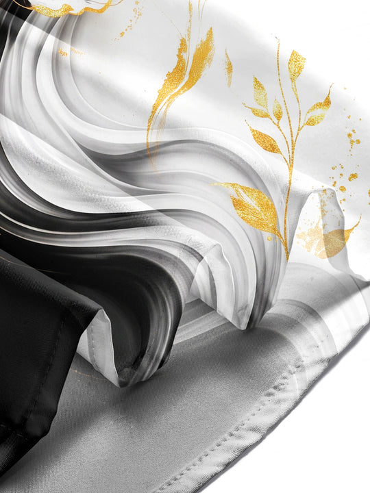Adaychic Men's Long Sleeve Shirt - Gold Peony Floral With Black And White Swirls Print with Chest Pocket