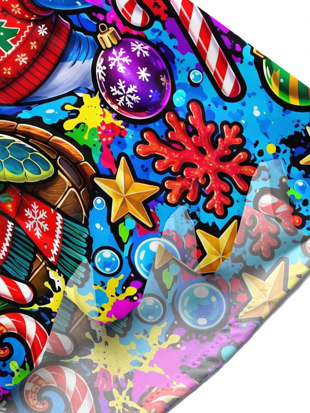 Adaychic Men's Hawaiian Christmas Marine Life Print Short Sleeve Shirt with Chest Pocket