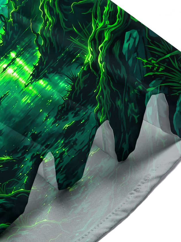 Adaychic Men's Printed Fantasy Castle And Dark Forest Print Short Sleeve Shirt with Chest Pocket
