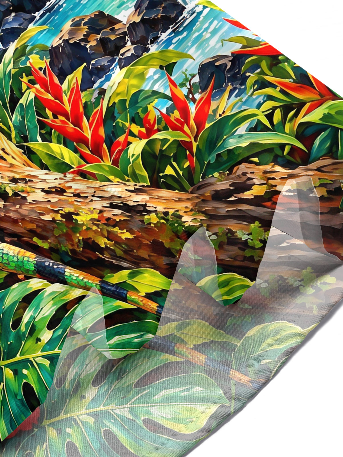 Adaychic Men's Hawaiian Green Iguana On Tree Trunk Print Short Sleeve Shirt with Chest Pocket