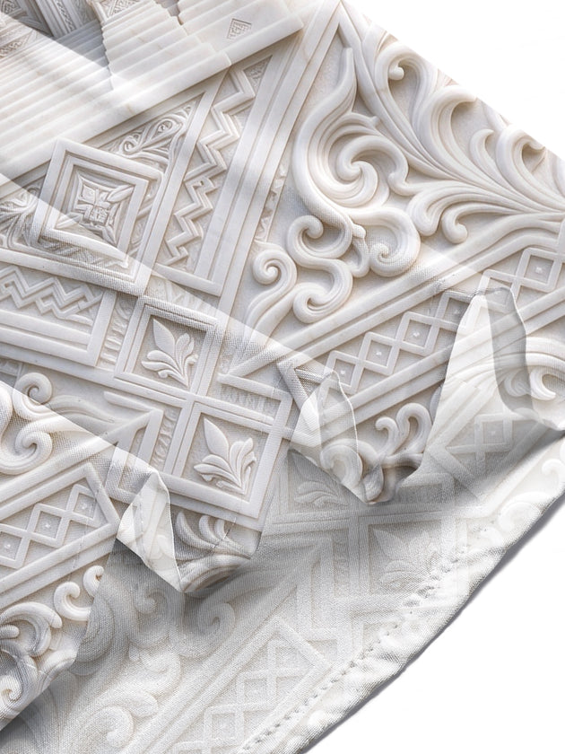 Adaychic Men's Marble Palace Relief Architecture Print Long Sleeve Shirt with Chest Pocket