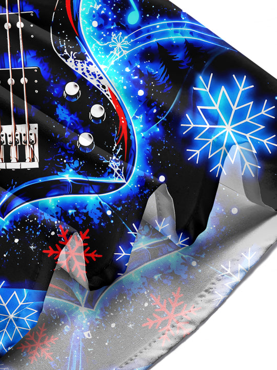 Adaychic Men's Graphic Electric Blue Bass Guitar Print Long Sleeve Shirt with Chest Pocket