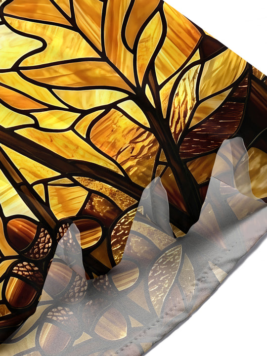 Adaychic Men's Hawaiian Stained Glass Acorn Print Short Sleeve Shirt with Chest Pocket