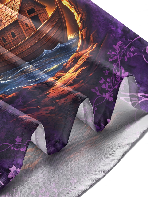 Adaychic Men's Hawaiian Noahs Ark And Holy Cross Print Long Sleeve Shirt with Chest Pocket