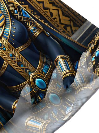 Adaychic Men's Graphic Floral Egyptian Cat Pharaoh Print Short Sleeve Button Down Shirt with Chest Pocket