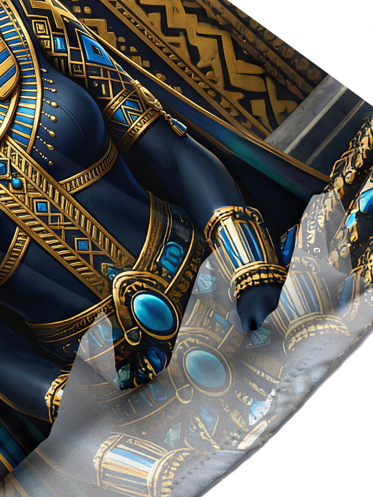 Adaychic Men's Graphic Floral Egyptian Cat Pharaoh Print Short Sleeve Button Down Shirt with Chest Pocket