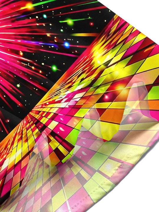Adaychic Men's Retro Disco Ball Print Neon Light Rays Print Short Sleeve Shirt with Chest Pocket