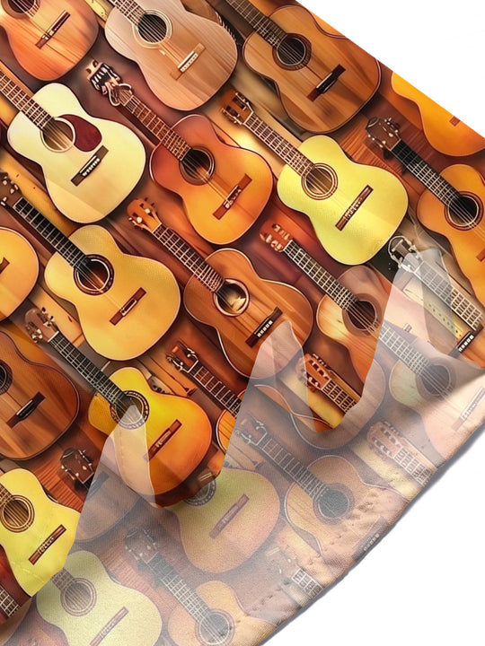 Adaychic Men's Hawaiian Acoustic Guitar Pattern Short Sleeve Shirt with Chest Pocket