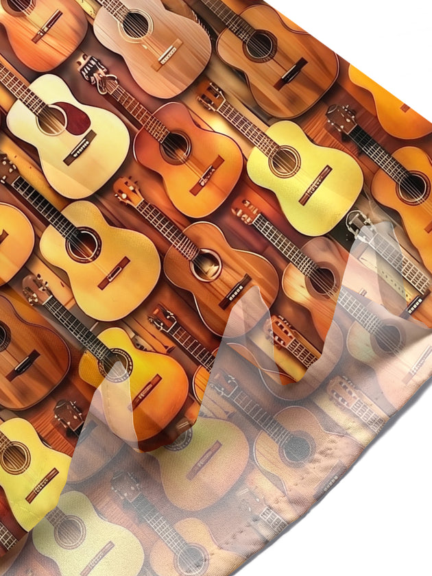 Adaychic Men's Hawaiian Acoustic Guitar Pattern Short Sleeve Shirt with Chest Pocket