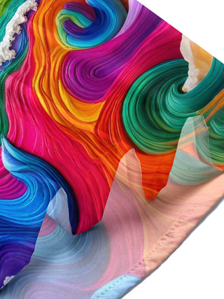 Adaychic Men's Graphic Rainbow Ocean Waves Print Short Sleeve Shirt with Chest Pocket