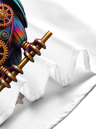 Adaychic Men's Colorful Steampunk Owl With Gears Print Short Sleeve Shirt with Chest Pocket