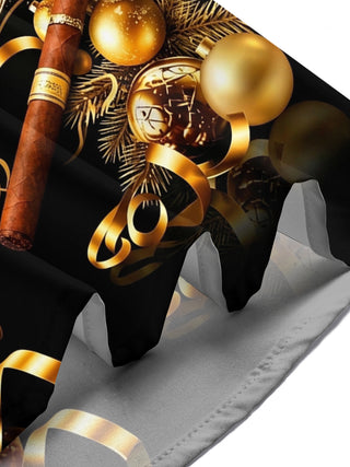 Adaychic Men's Short Sleeve Shirt - Cigar And Christmas Ornaments Print Whiskey Glasses And Music Notes Print with Chest Pocket
