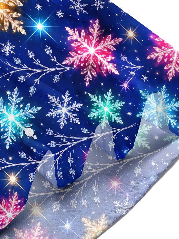 Adaychic Men's Colorful Snowflakes And Branches Print Short Sleeve Shirt with Chest Pocket