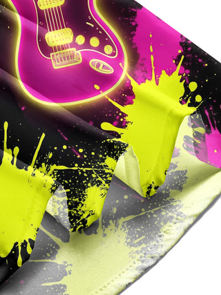 Adaychic Men's Neon Electric Guitar And Music Notes Print Long Sleeve Shirt with Chest Pocket