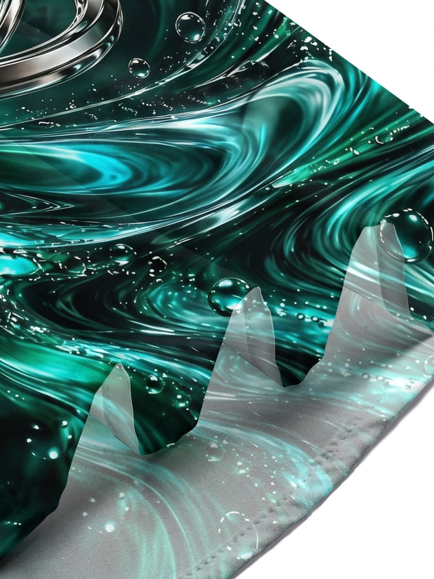Adaychic Men's Short Sleeve Shirt - Abstract Swirling Liquid And Metallic Rings Print with Chest Pocket