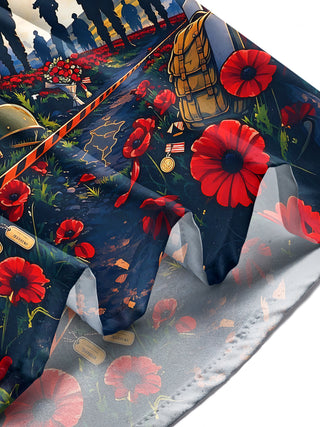 Adaychic Men's Long Sleeve Shirt - Memorial Day Soldier Silhouettes And Military Equipment Print with Chest Pocket