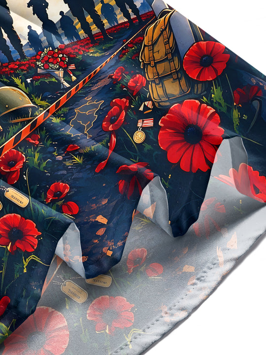 Adaychic Men's Long Sleeve Shirt - Memorial Day Soldier Silhouettes And Military Equipment Print with Chest Pocket