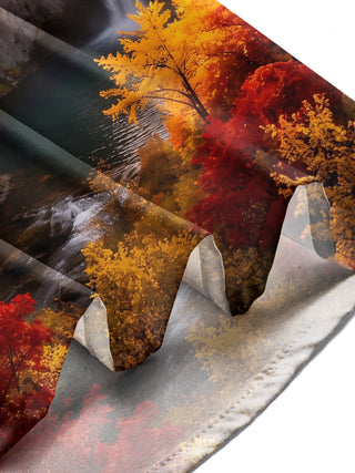 Adaychic Men's Printed Castle And Waterfall Landscape Print Long Sleeve Shirt with Chest Pocket
