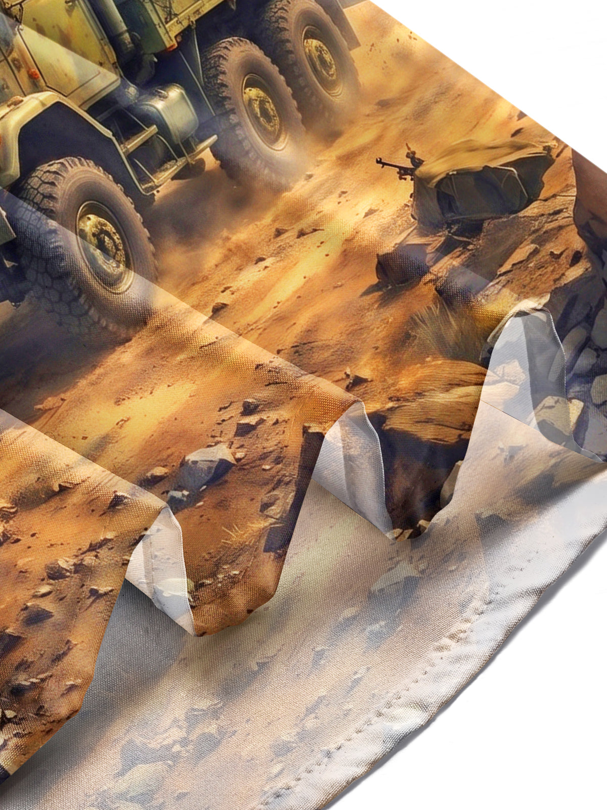 Adaychic Men's Long Sleeve Shirt - Desert Military Base Scene With Truck And Soldiers Print with Chest Pocket