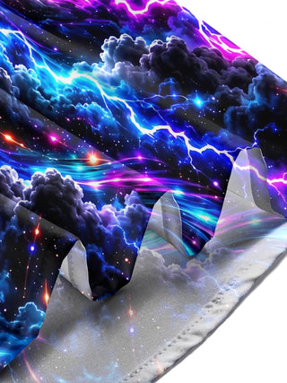 Adaychic Men's Long Sleeve Shirt - Abstract Cosmic Swirl With Lightning And Clouds Print with Chest Pocket
