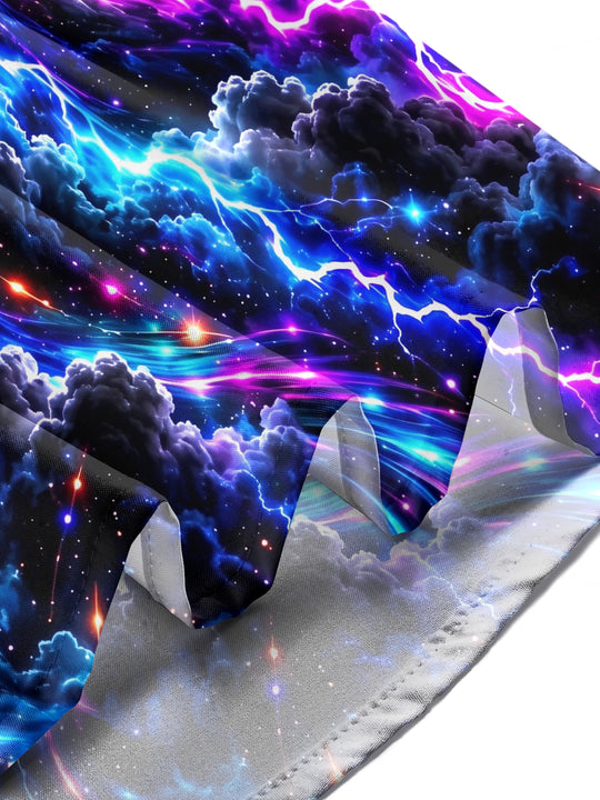 Adaychic Men's Long Sleeve Shirt - Abstract Cosmic Swirl With Lightning And Clouds Print with Chest Pocket