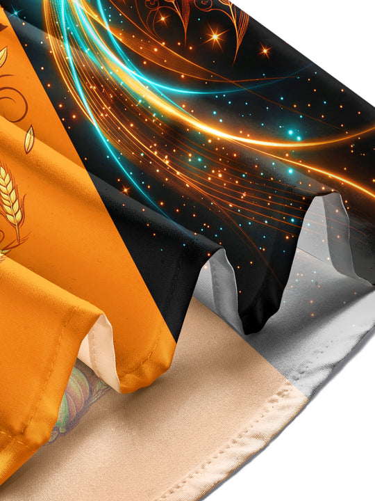 Adaychic Men's Long Sleeve Shirt - Thanksgiving Neon Turkey With Wheat And Pumpkins Print with Chest Pocket