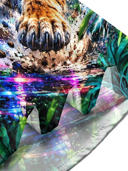 Adaychic Men's Hawaiian Tiger Head And Paw Print Long Sleeve Shirt with Chest Pocket