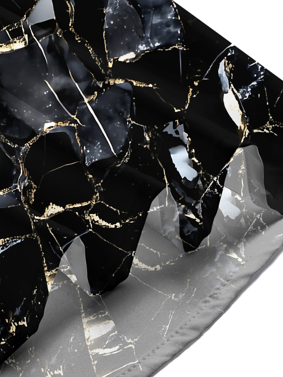 Adaychic Men's Patterned Black Marble Print Short Sleeve Shirt with Chest Pocket