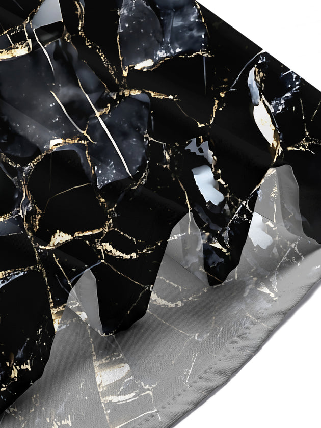 Adaychic Men's Patterned Black Marble Print Short Sleeve Shirt with Chest Pocket