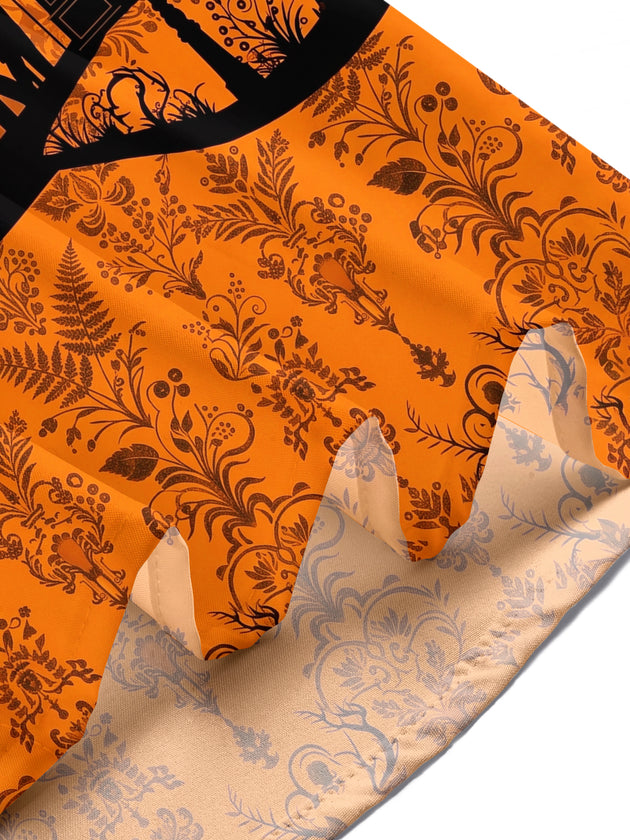 Adaychic Men's Short Sleeve Shirt - Halloween Greenhouse Silhouette With Dead Trees And Blood Moon Print with Chest Pocket