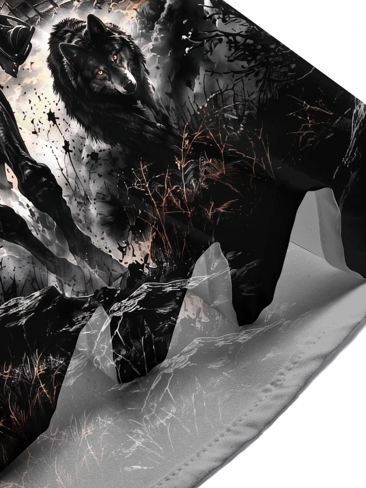 Adaychic Men's Short Sleeve Shirt - Halloween Dark Fantasy Landscape Print Cowboy On Horseback With Wolves And Crows Print