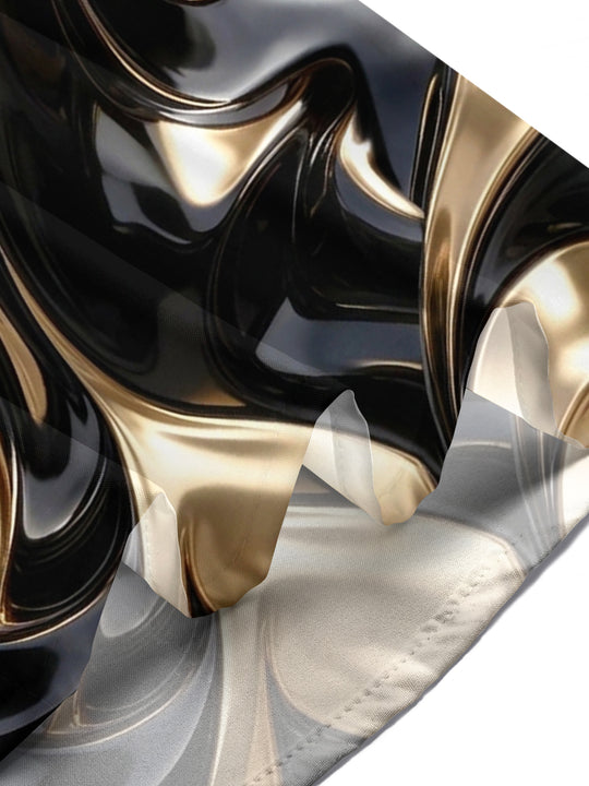 Adaychic Men's 3D Abstract 3D Swirling Metallic Waves Print Short Sleeve Shirt with Chest Pocket