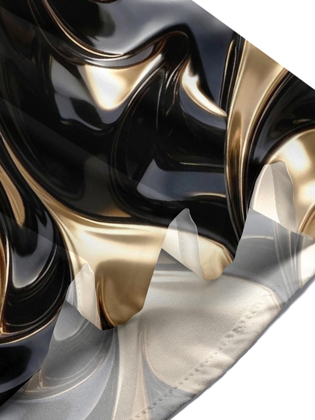 Adaychic Men's 3D Abstract 3D Swirling Metallic Waves Print Short Sleeve Shirt with Chest Pocket