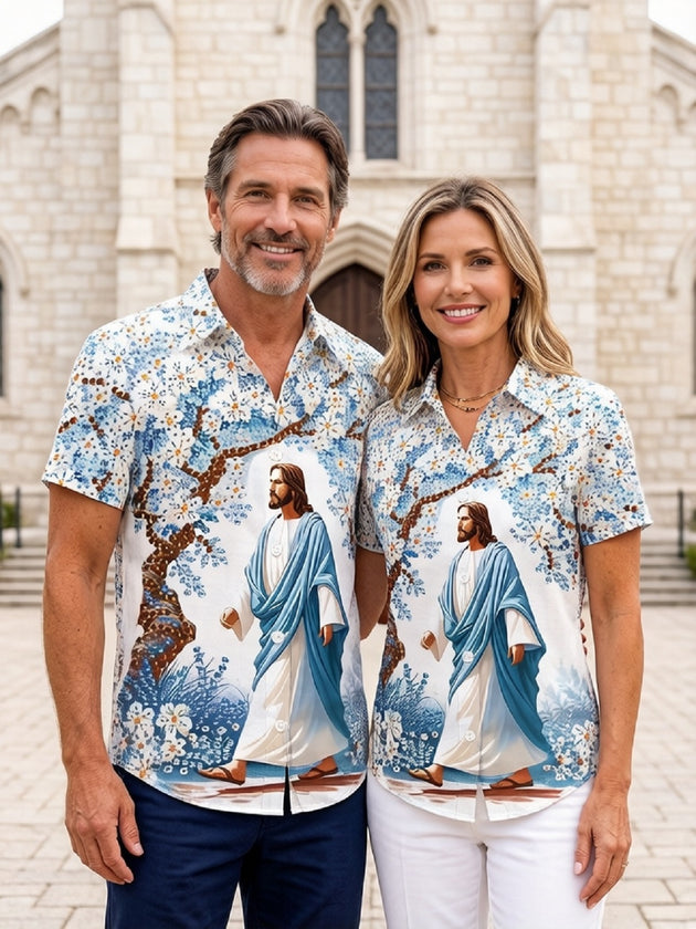Couple Matching Shirts Jesus Christian Graphic Short Sleeve Casual