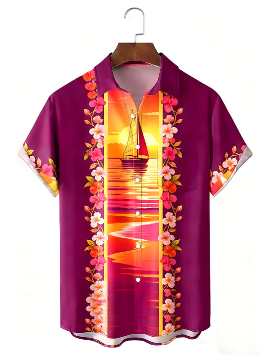 men's Hawaiian shirt front view tropical beach vacation