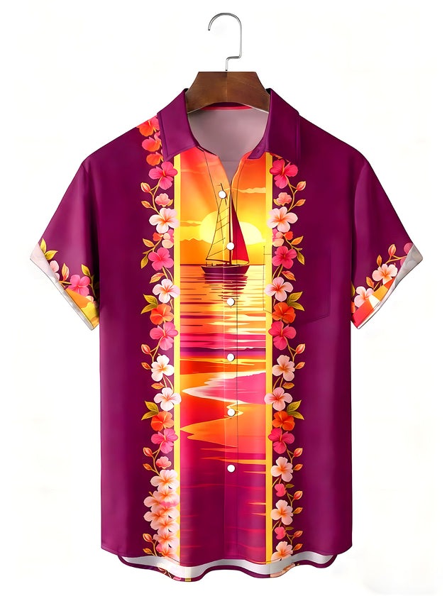 men's Hawaiian shirt front view tropical beach vacation