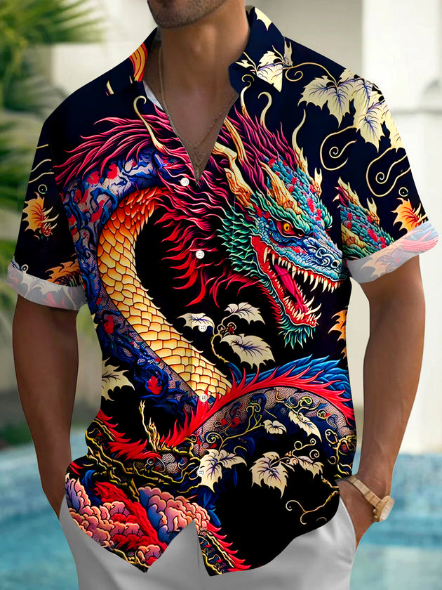 men's dragon print shirt front view