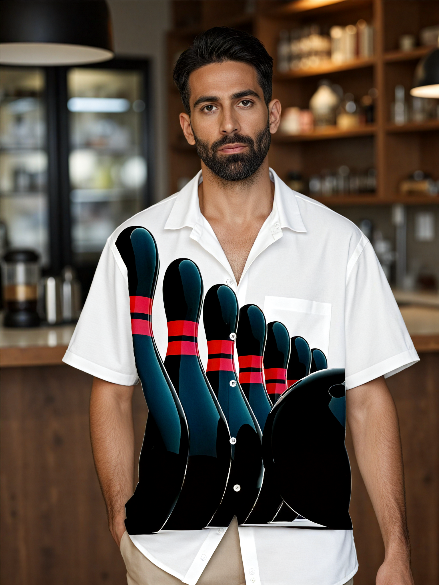 Bowling Print Men's Pocket Short Sleeve Shirts