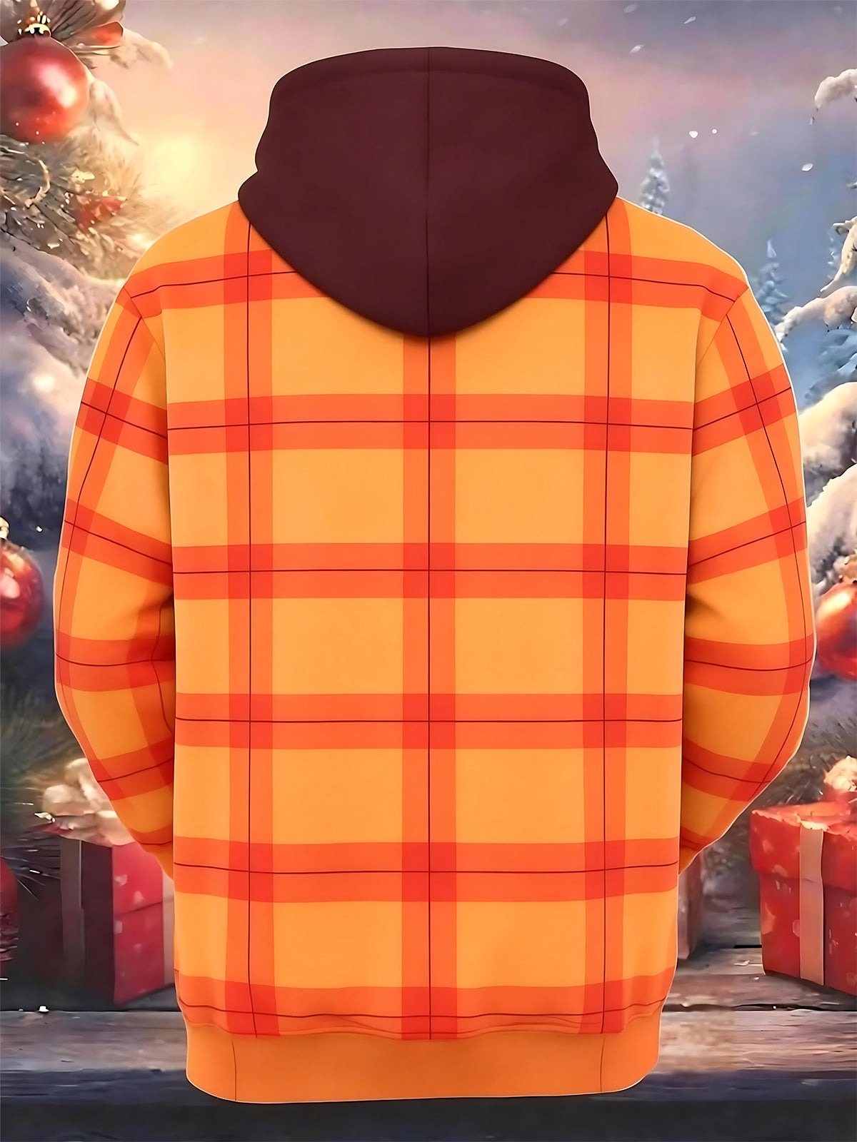Adaychic Men's Graphic Plaid Pattern Overalls Print Long Sleeve Hoodie with Chest Pocket